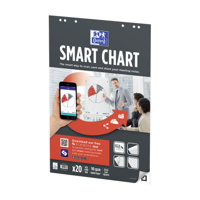 Oxford Smart Charts Flipchart Refill Pad - 65 x 98cm – mykt pappomslag – limt – 25 mm rutenett – 20 ark – SCRIBZEE® kompatibel - 400096278_1300_1686189313