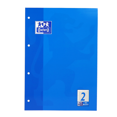 Oxford Arbeitsblätterblock - A4 - Lineatur 2 - 50 Blatt -  OPTIK PAPER® - kopfseitig geleimt - stabile Kartonunterlage - 4-fach gelocht - Blau - 100050341_1100_1686094413